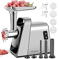 AAOBOSI Meat Grinder Electric, [3000W Max] Meat Grinder Heavy Duty with 2 Stainless Steel Blades & 4 Grinding Plates, Sausage Maker & Kibbe Kit for Home Kitchen & Commercial Using (Sliver)