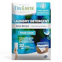 Tru Earth Compact Dry Laundry Detergent Sheets - Up to 64 Loads (32 Sheets) - Paraben-Free - Original Eco-Strip Liquidless Laundry Detergent, Travel Laundry Sheets - Fresh Linen