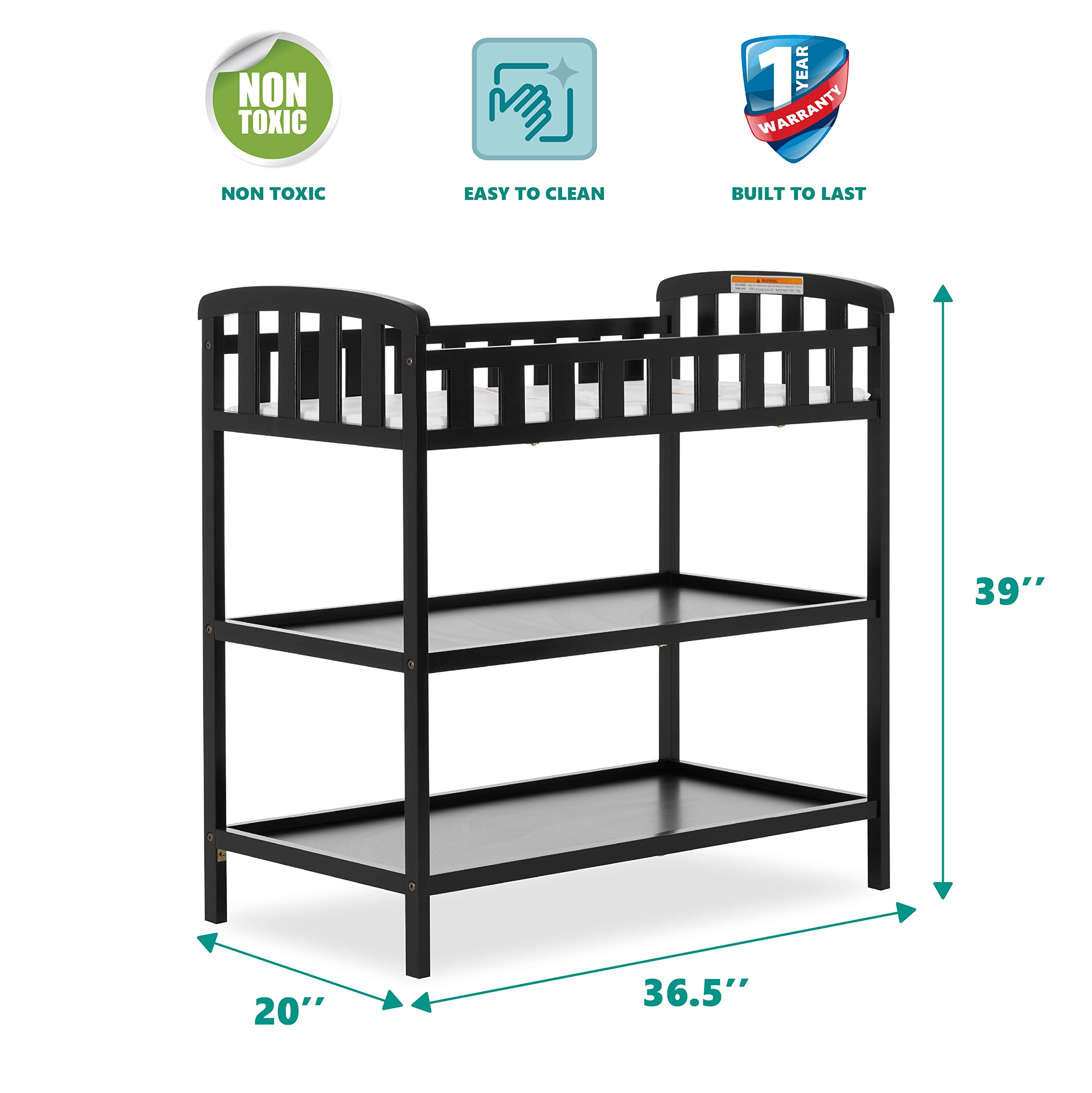 Dream On Me Emily Changing Table In Black, Comes With 1
