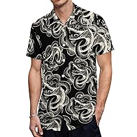 Men's Short Sleeve Shirts Coiled Snake Casual Button Down Summer Beach Shirt Classic Fit Tops