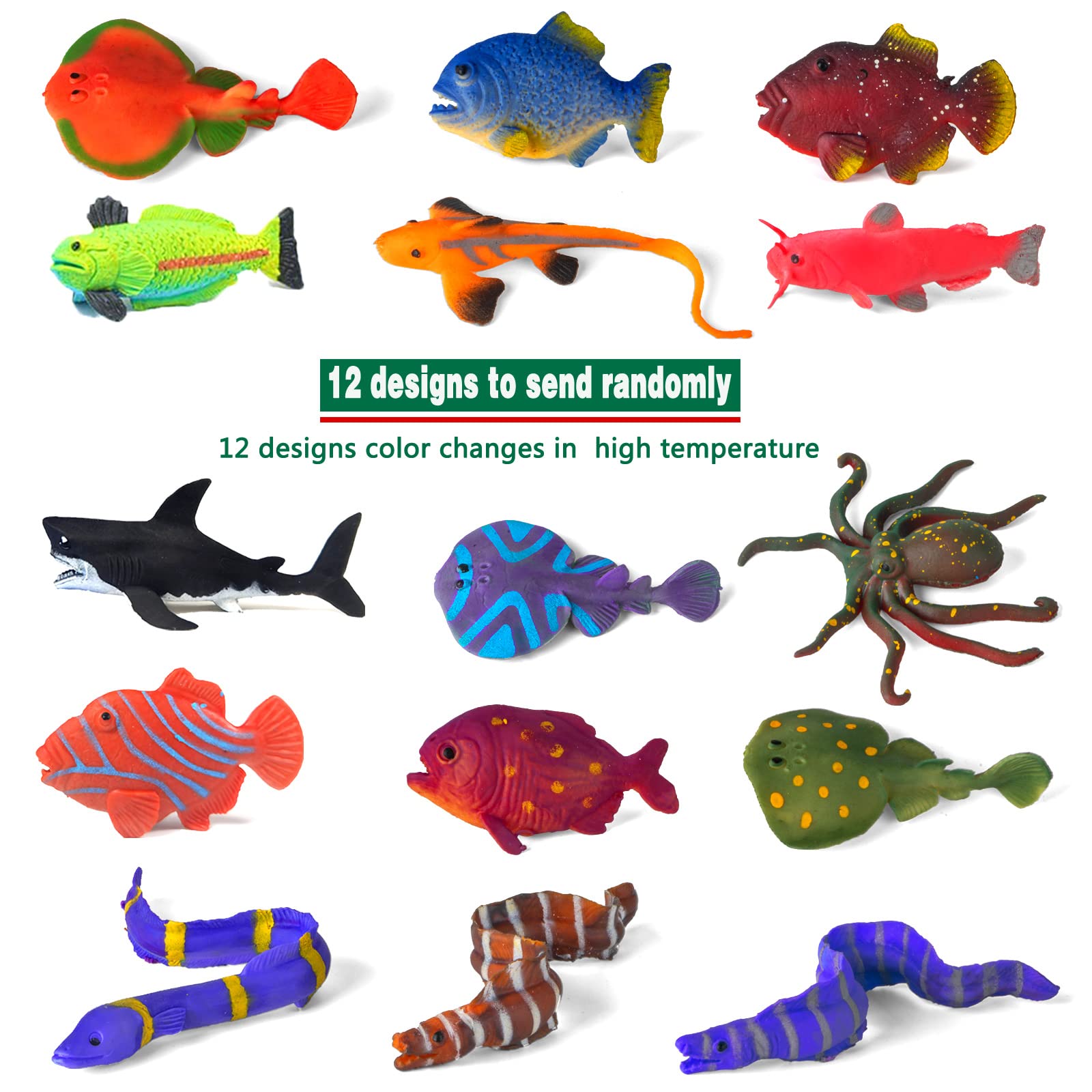 12 Pack Color Changing Sea Animal Toys,Change Color Ocean Animals,Floating Fish Bath Toys for Kids,Sea Creatures Themed Party Supplies,Easter Egg Fillers,Goodie Bags Fillers,Carnival Prizes