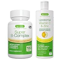 Super B-Complex + Liposomal Vitamin C 1000mg & Zinc Vegan Bundle, Methylated Sustained Release B Complex & High Absorption Liquid Immune Support Complex, by Igennus