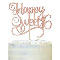 Happy Sweet 16 Cake Topper, 16th Birthday Cake Decor, Sweet 16, Teens Happy 16th Birthday Decorations Rose Gold Glitter