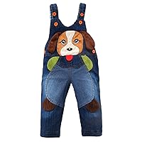 KIDSCOOL SPACE Baby Toddler Cute Cartoon Coffee Dog Jean Overalls