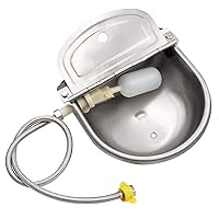 Stainless Steel Automatic Waterer Bowl with Float Valve, Drain Plug and Braided Hose, Water Trough for Livestock Dog Goat Pig Waterer