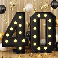 Marquee Numbers 40 4ft Light up Numbers Black Large Number with Lights for 40th Birthday Party Decorations Giant LED Mosaic Frame Sign Letter 40 Cardboard Pre-Cut Foam Board Diy Anniversary Decor
