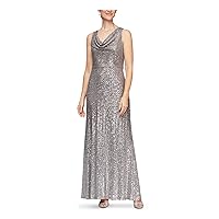 Alex Evenings Women's Long V-Neck Lace Fit and Flare Dress