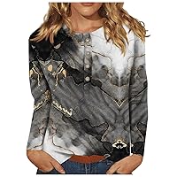 Womens Tops Comfortable Fall Tshirt Button Down Long Sleeve Blouse Casual Tunic Loose Fit Shirt Printed Pullover