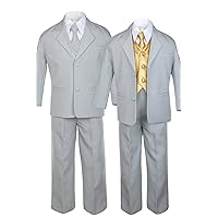 7pc Boys Silver Suit with Satin Gold Vest Set from Baby to Teen (16)
