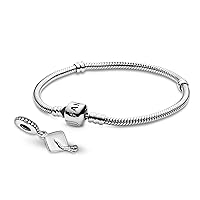 Pandora Jewelry Bundle with Gift Box - Sterling Silver Graduation Charm & Moments Sterling Silver Snake Chain Charm Bracelet with Barrel Clasp, 6.3
