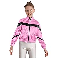 TiaoBug Kids Girls Shiny Metallic Bomber Jacket Long Sleeve Zipper Coat Motorcycle Baseball Windbreaker Outerwear