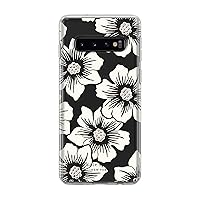 kate spade new york Phone Case | for Samsung Galaxy S10 | Protective Clear Crystal Hardshell Phone Cases with Slim Design and Drop Protection - Hollyhock Floral Clear/Cream with Stones