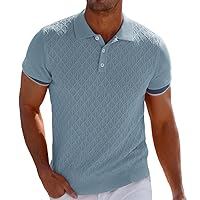 Mens Breathable Polo Shirts Short Sleeve Lightweight Knit Texture Golf Shirts Knitwear