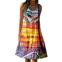 Floral Dress for Women,Women's Summer Casual Round Neck Sleeveless Loose Beach Sundresses Fashion Print Dress