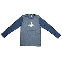 Calvin Klein Men's Long Sleeve Sleepwear Shirt - NP23050 (Heather Grey/Blue, Medium)