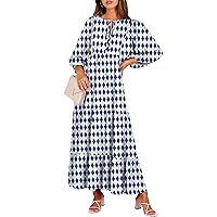 ANRABESS Womens Boho Maxi Dresses 2024 Summer V Neck Puff Sleeve Floral Flowy Swing Casual Long Dress