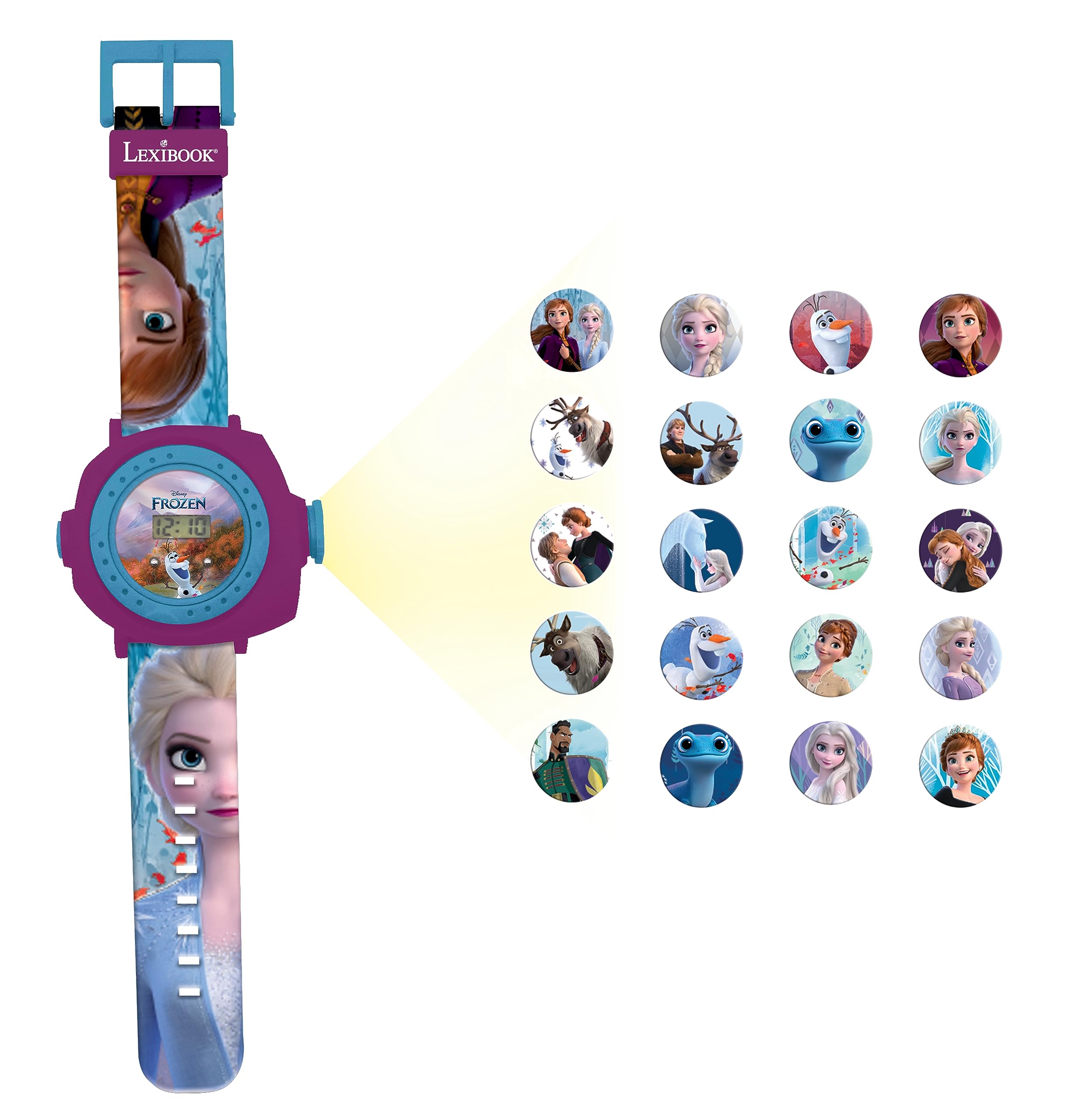 LEXIBOOK Frozen 2 Adjustable Projection Watch Digital Screen – 20 Images of Elsa, Anna and Olaf-for Children/Girls-Blue and Purple (Model: DMW050FZ), Berry
