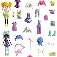 Polly Pocket Travel Toy with Two (3-inch) Dolls & 25 Accessories, Outer Space Fashion Pack with 2 Glow-in-The-Dark Pieces