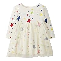 Moon and Back Baby Girls' Long Sleeve Star Print Tulle Dress