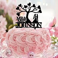 Beach Theme Mr & Mrs Cake Topper Tropical Engagement Script Font Cupcake Topper for Jubilee Wedding Decoration Country Customized Initials Monogram Love Heart Shape Acrylic Black