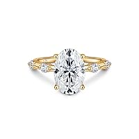 ISAAC WOLF Round Side Stones 4.5 Ct Oval Cut Engagement Ring VVS1 Moissanite Diamond in 10k Solid White, Yellow OR Rose GOLD