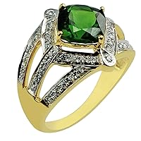 Chrome Diopside Cushion Shape 2.92 Carat Natural Earth Mined Gemstone 10K Yellow Gold Ring Unique Jewelry for Women & Men