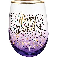 Spoontiques Happy Birthday Stemless Glass,Purple,20 ounces