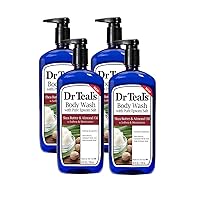 Epsom Salt Bath and Shower Body Wash with Pump - Shea Butter and Almond Oil - Pack of 4, 24 Oz Each - Soften and Moisturize Your Skin, Relieve Stress and Sore Muscles
