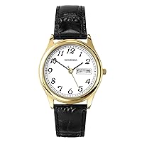 Sekonda Mens 38mm Hughes Gold Classic Quartz Watch with Day Date Function and Black Leather Strap