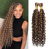 Human Braiding Hair for Boho Knotless Braids Bulk Curly Bundles Human Hair for Micro Braiding Wet and Wavy Water Wave No Weft Human Hair Extension for Box Boho Braids 100g with 2 Bundles 4/27#