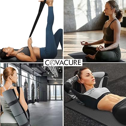 Covacure Yoga Mat for Women - Non Slip Thick Yoga Mat with Adjustbale Carrying Strap, Eco Friendly, Anti-Tear Proof Workout Exercise Mat for Men, Pilates and Exercises