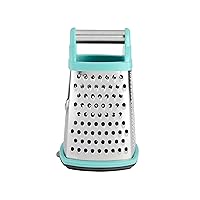 KitchenAid Gourmet 4-Sided Stainless Steel Box Grater for Fine, Medium and Coarse Grate, and Slicing, Detachable 3 Cup Storage Container and Measurment Markings, Dishwasher Safe, 10 inches tall, Aqua