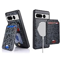 Ｈａｖａｙａ for Pixel 7 pro case magsafe Compatible Google Pixel 7 pro Wallet case with Card Holder Magnetic Detachable Leather Wallet case-Black Leopard Print