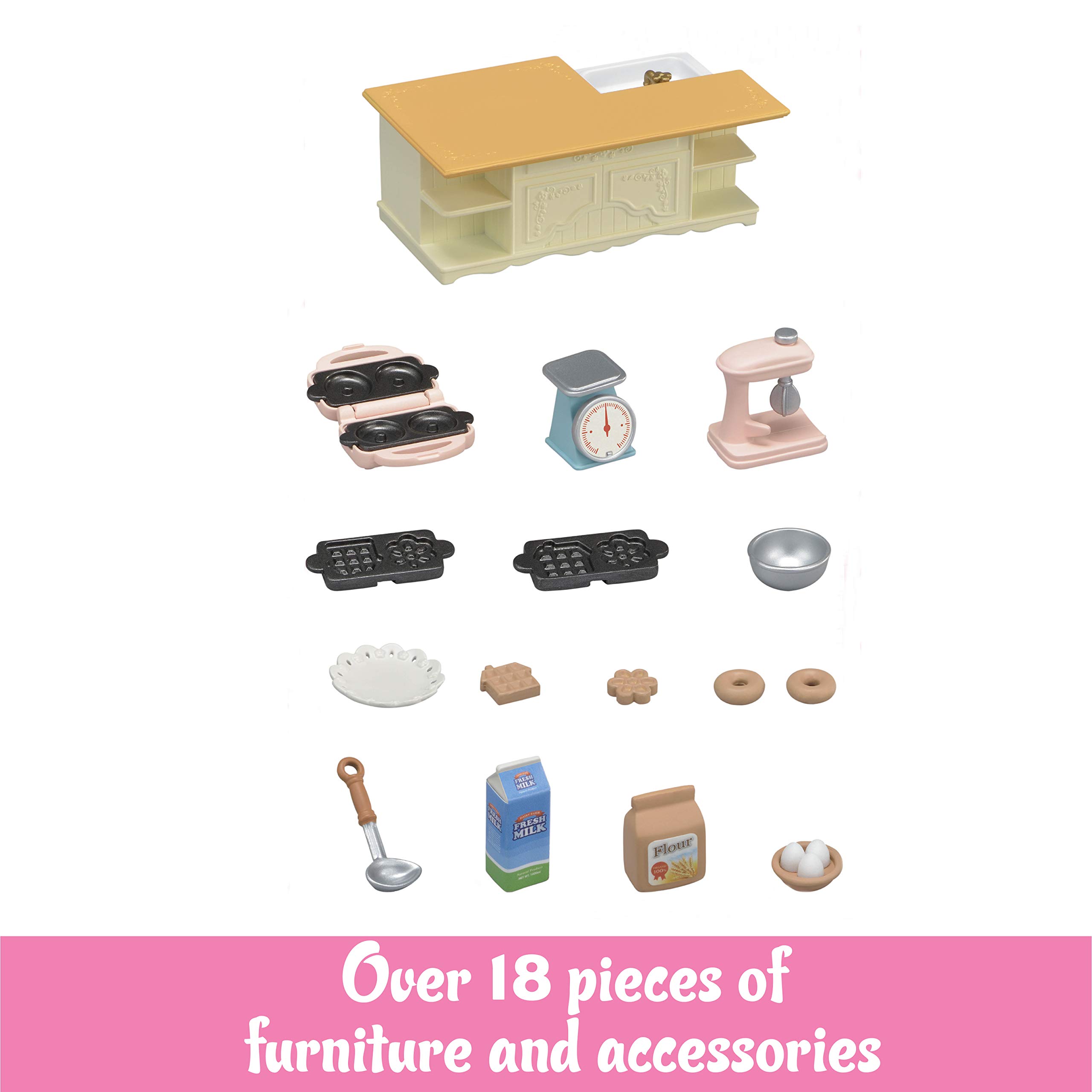 Calico Critters Kitchen Island, Toy Dollhouse Furniture and Accessories Set