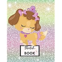 Sketch Book: Cute Princess Cat On Unicorn Glitter Effect Background, Large Blank Sketchbook For Girls, For Drawing, Sketching & Crayon Coloring , 8.5