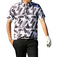 TopIsm Golf Polo Shirt, Men's, Golf Wear, Top, Allover Pattern, Stretch, Moisture Wicking, Short Sleeve, Sportswear, Houndstooth Checked Shirt, Button Down, Spring, Summer, Autumn and Winter
