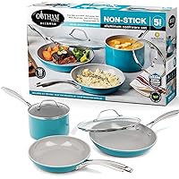 Gotham Steel Aqua Blue Nonstick Ceramic 5 Piece Cookware Set with Ceramic Coating, Stainless Steel Stay Cool Handles, Oven & Dishwasher Safe to 500° F100% PFOA Free