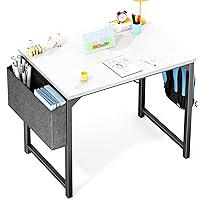 OLIXIS Small Computer Desk 32 Inch Home Office Work Study Writing Student Kids Bedroom Wood Modern Simple Table with Storage Bag & Headphone Hooks