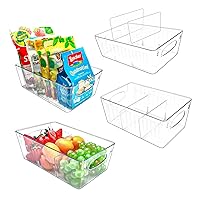 4 Pack Refrigerator Organizer Bins with Removable Dividers fridge organizer bins Clear Plastic Stackable Freezer Storage Bins for Pantry, Kitchen, Fridge, Cabinet Snacks, Spices…