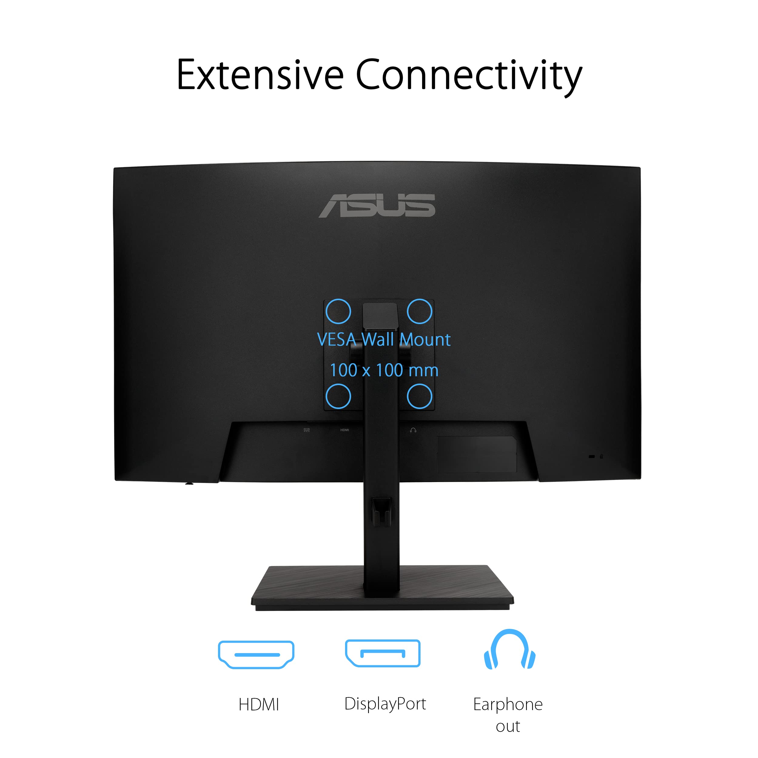 ASUS 27” 1080P Curved Monitor (VA27VQSE) - Full HD, 75Hz, 1ms, Adaptive-Sync/FreeSync, Low Blue Light, Flicker Free, VESA Mountable, Frameless, HDMI, DisplayPort, HDR-10, Height Adjustable