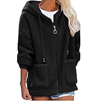 Women Fuzzy Fleece Sweatshirt Jacket with Hood Zip Up Oversized Winter Casual Hoodies Long Sleeve Drawstring Coat