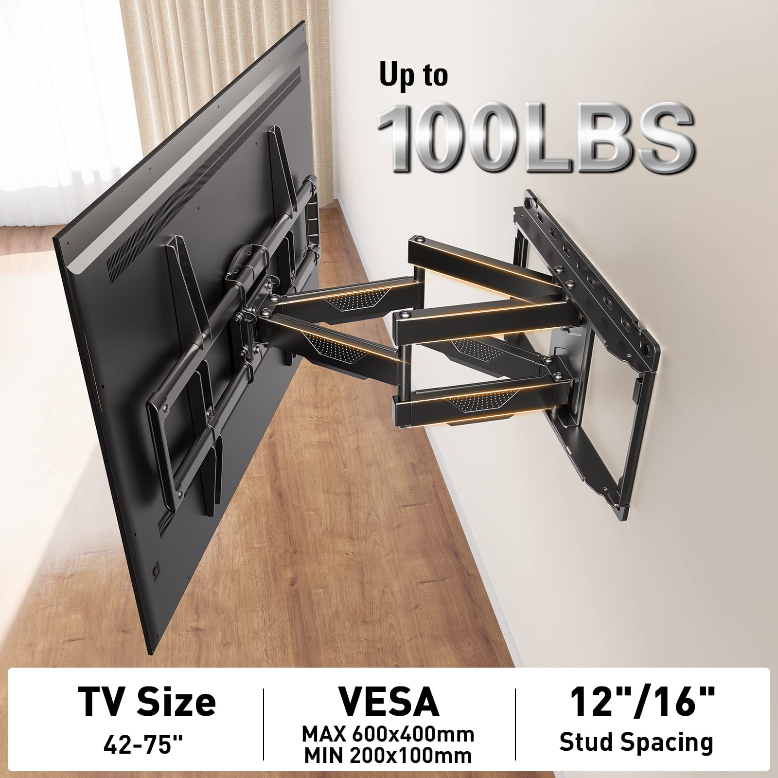 Mounting Dream Full Motion TV Wall Mount and Soundbar Bracket Bundle,TV Wall Mount with Sliding Design Max VESA 600x400mm and 100 LBS, Sound Bar Mount for Mounting Above or Under TV Up to 22 LBS