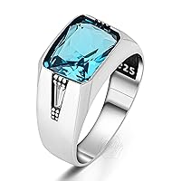 925 Sterling Silver Aquamarine Stone Turkish Men's Ring