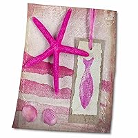 3dRose Marine Collage Painting with Pink Starfish - Towels (twl-268258-2)