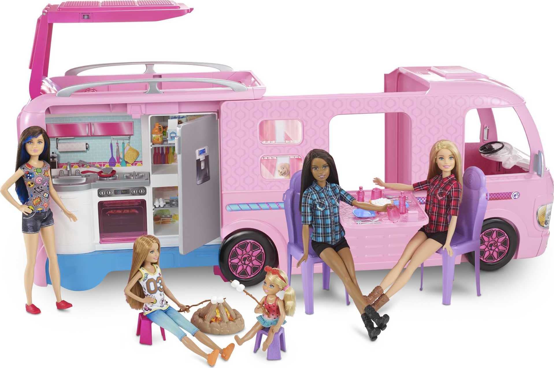 Barbie Camper Playset, Dreamcamper Toy Vehicle with 50 Accessories Including Furniture, Pool & Slide, Hammocks & Fireplace (Amazon Exclusive),Pink