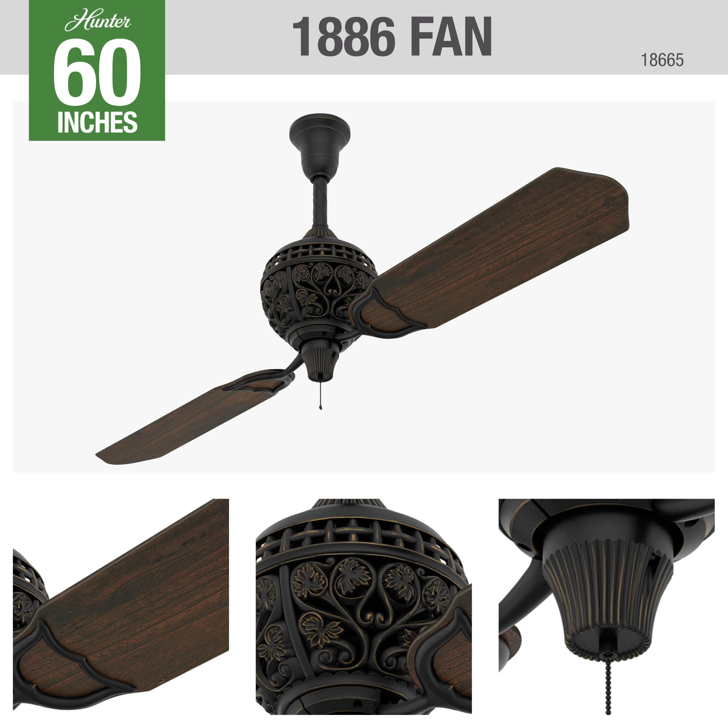 Hunter Fan Company 18865 Hunter 1886 Limited Edition Indoor Ceiling Fan with Pull Chain Control, 60