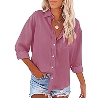 siliteelon Womens Button Down Shirts Cotton Dress Shirts Long Sleeve Blouses V Neck Solid Casual Tunics Tops with Pockets