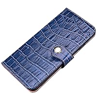 Real Leather Flip Wallet Case for iPhone 8 Plus and iPhone 7 Plus,Classic Crocodile Pattern Genuine Leather Flip Stand Case Cover with Card Slot Buttons Closure Blue