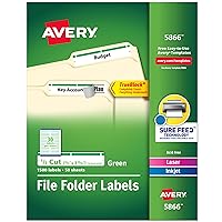 Avery Green File Folder Labels for Laser and Inkjet Printers with TrueBlock Technology, 2/3 inches x 3-7/16 inches, Box of 1500 (5866)