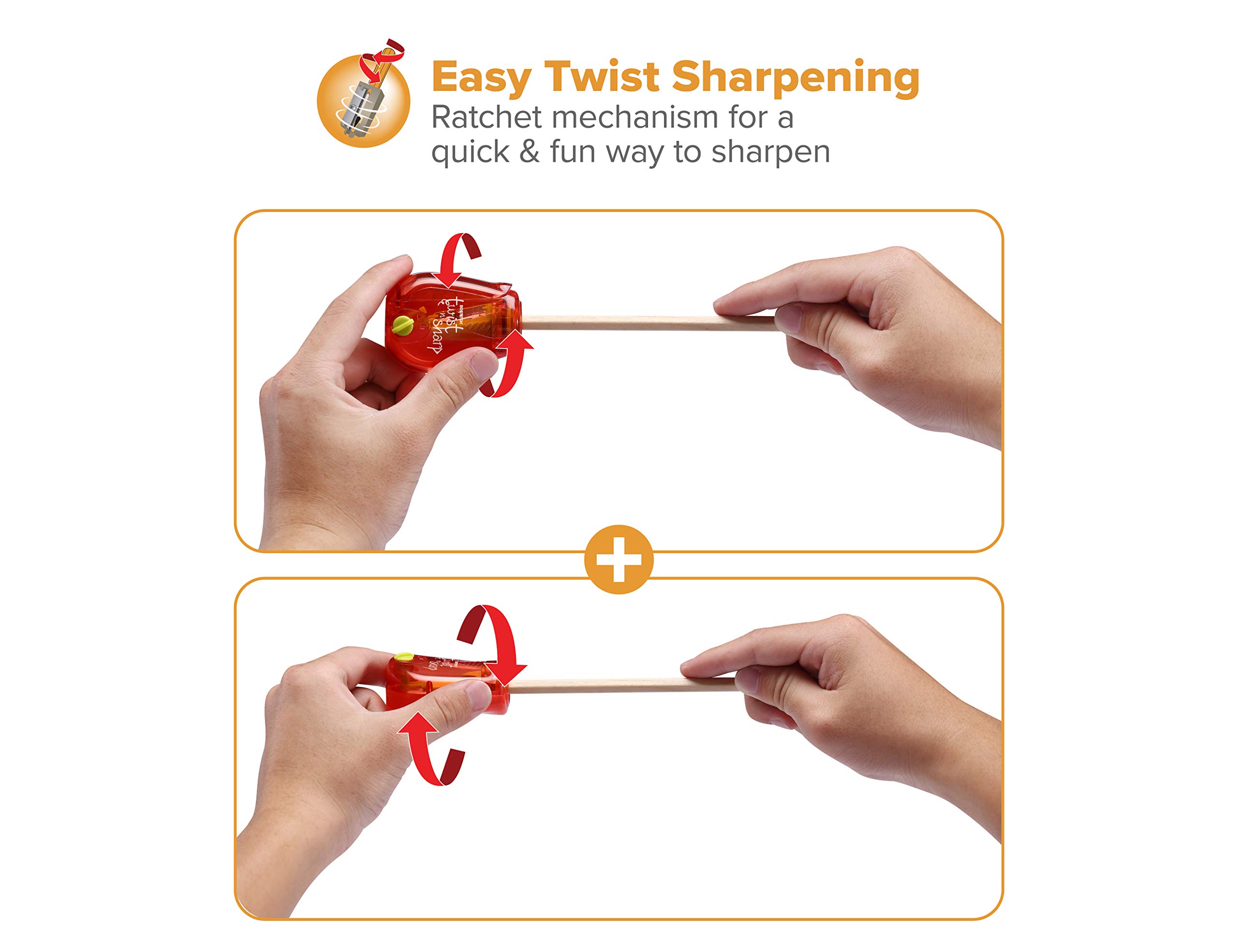 Bostitch Office Twist-N-Sharp Manual Pencil Sharpener, Easy Open Tray, Perfect for Kids, Works with Colored Pencils & Makeup Pencils, 3-Pack